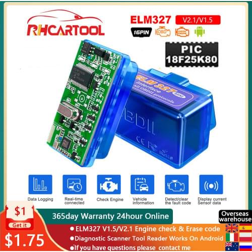 OBD2 Car accessories ELM327 V1.5 PIC18F25K80 Diagnostic Tool ELM 327 Bluetooth V1.5 OBD2 Scanner Work Android Windows 12V Diesel