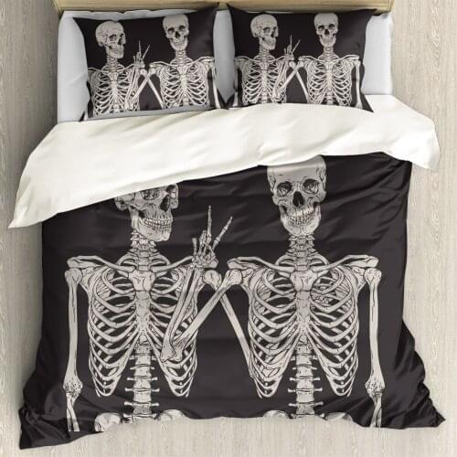 Upetstory Home Duvetcover 3 Piece Black White Skull Couple Printed Bedroom Pillowcase Bedding Covers Bed Sheet Warm Quilt Cover