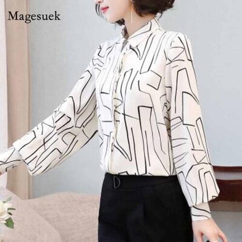 2020 Autumn Stand-up Collar Long Sleeve Geometric Women Collar Blouse Slim Fit Cardigan Elegant Stripe Ladies Shirt Blusas 11131