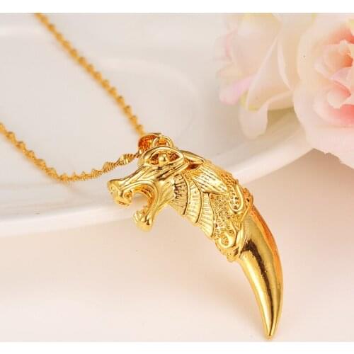 Gold Color Dragon pendant Necklace Men Chain Punk Jewelry Trendy Copper Wolf Tooth Charm Pendant Necklace Christmas gift