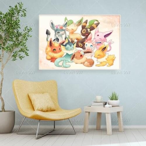 Pokemon Anime Eevee Family Canvas Painting Posters and Prints Wall Art Mural Pictures Childrens Room Home Decor Gift Cuadros