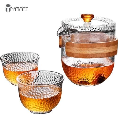 YMEEI Portable Tea Set With Carring Cases Glass Teaware Kung Fu Travel Set Filter Flower Tea Outdoor Drinkware Sets