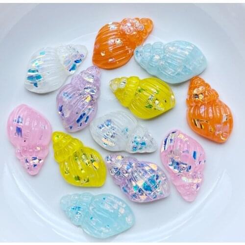 20Pcs Mix color Lovely Shell Conch Shape Resin Rhinestone Flat Back DIY Hair Bows Clips Embellishment Accessories Crafts Resin
