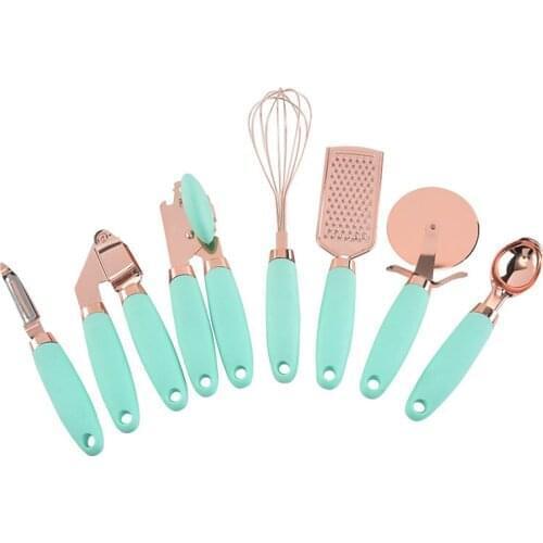 7PC Rose Gold Garlic Press Pizza Cutter Kitchen Gadget Set Can Opener Potato Cooking High-End Kitchenware Kitchen Accessories