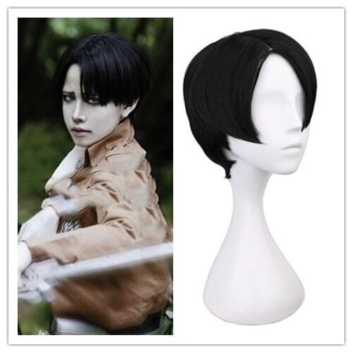 QQXCAIW Short Straight Cosplay Levi / Rivaille Black 30 Cm Synthetic Hair Wigs