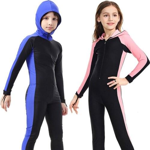 SBART Hooded Swimsuits Kids Rash Guard One Piece Boys Girls Swimwear Long Sleeve Surfing Swimming Bathing Suits Long Sleeve DCO