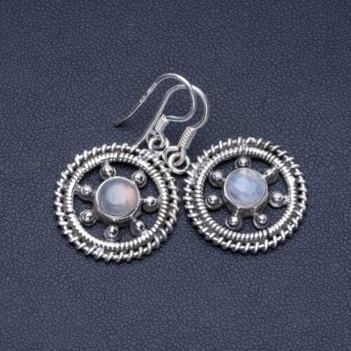 Natural Rainbow Moonstone 925 Sterling Silver Earrings 1 1/4" Q1304