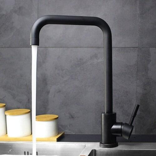 Black White color SUS304 Stainless Steel Kitchen Faucets Cold and Hot Mixer Sink Rotation Kitchen Water Tap Single Handle