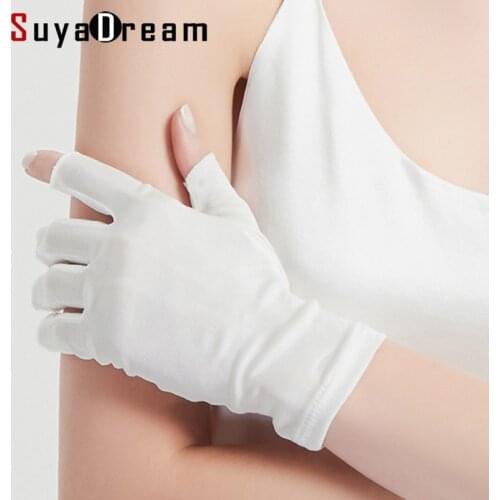 SuyaDream Women Mittens 100%Natural Silk Adult Fingerless Gloves 2021 Ladies Fashion Glove