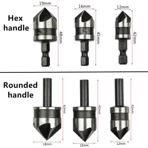 3PCS/Set 5Flute Countersink Drill Bit HSS 82Degree Point Angle Chamfer Chamfering Cutter 1/4" Round Shank For Power Tool