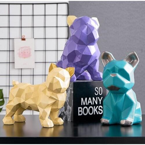 WU CHEN LONG Nordic Geometry Bulldog Arts Sculpture Decoration Abstract Animal Ceramic Dog Statue Home Decor Resin Crafts R4495