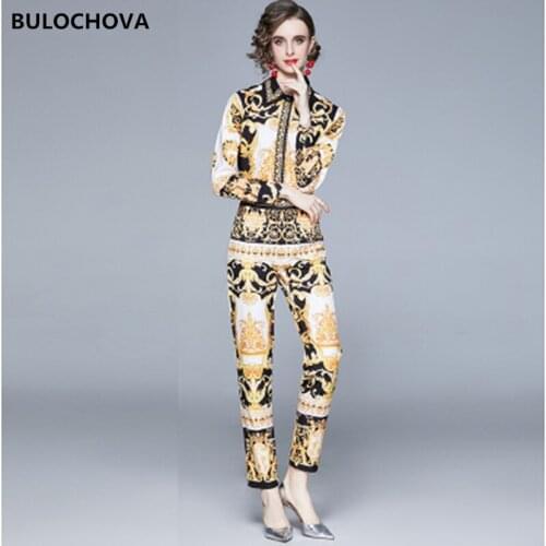 Fashion Printed Womens Suits Conjunto Feminino 2021 Spring Autumn Ladies Long Sleeve Shirt Tops + Full Length 2 Pieces Sets XXL