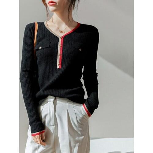 Long Sleeve Sweaters Women Jackets 100% Wool Women Sweaters And Pullovers Fashion Sweaters V-Neck Women Striped Sweaters