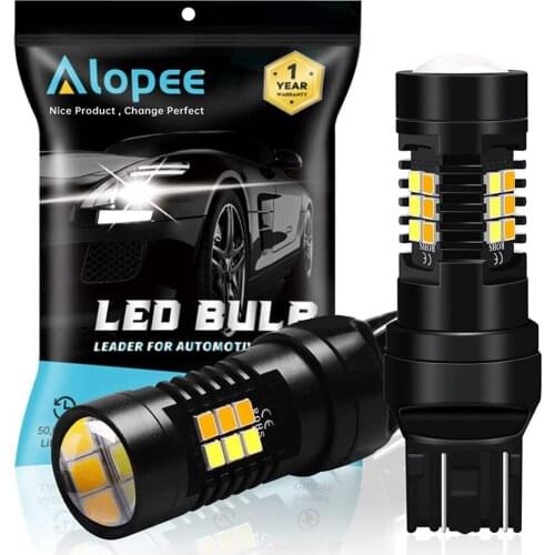 2-Pack 7443 12V 7444NA 24 SMD White / Amber Switchback LED Bulb with Projector Lens Daytime Running Light Turn Signal Blinkers