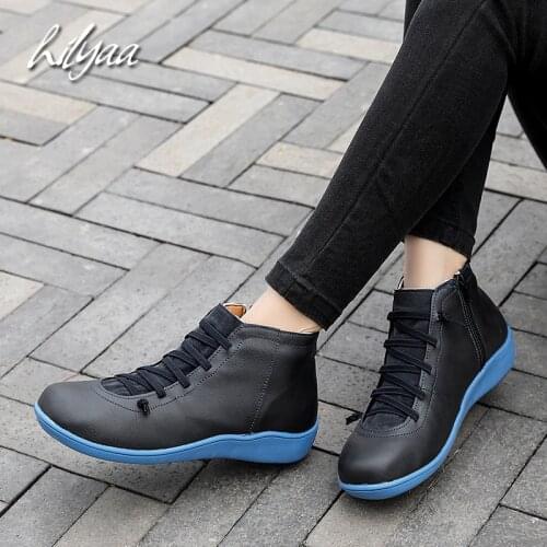 2020 New Arrival Leather Casual Ankle Boots Fashion Ladies Zipper Lace-up Female Shoes Big Size Boots Outdoor Ankle Boots woman