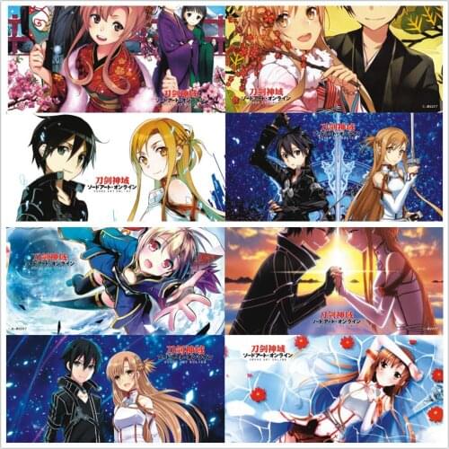 8 pcs/set Anime Sword Art Online Embossed poster SAO Figure Kirito Asuna sticker for gifts