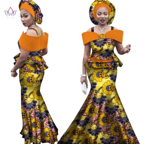 Free headtie Africa Sets for Women Dashiki Plus Size Africa Clothes Bazin Short Sleeve Traditional African Clothing WY3113