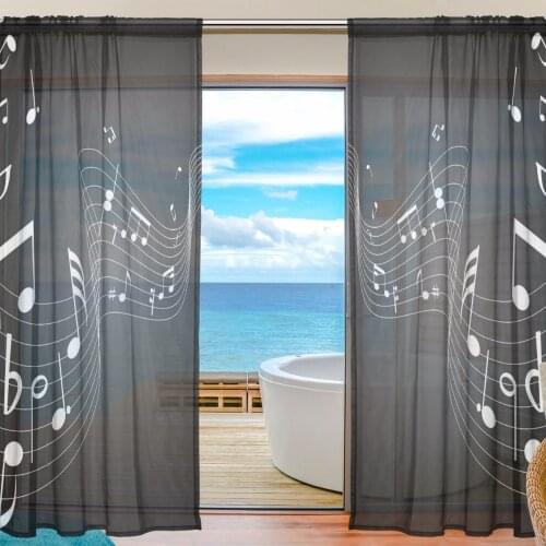 Black curtain music Voile Curtains Bedroom Sheer Curtains for Living Room Tulle Curtains/Panels Window Screening