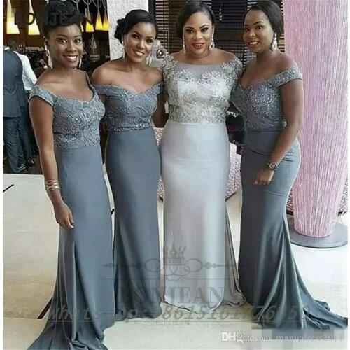 Grey South African Bridesmaid Dresses 2021 Mermaid Off-The-Shoulder Lace Up Back Black Girls Bridesmaid Dress Party Dress