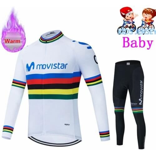 Movistar Kids Winter Fleece Pro Cycling Jersey Set Mountian Bicycle Clothes Wear Ropa Ciclismo Racing Bike Clothing Cycling Baby