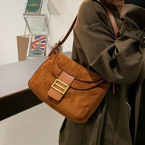 Design Retro Handbag Fall/winter New Style Korean Crossbody Bag Fashion Suede Shoulder Square Bag Underarm Bag Width: 24cm