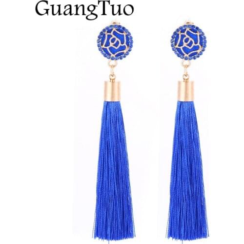 EK2129 New Fashion Ethnic Long Tassel Earrings Bohemian Exaggerated Fringe Rose Flower Dangle Earrings for Women Wholesale
