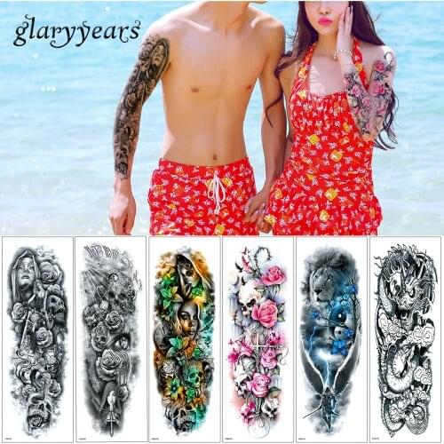 Glaryyears 20 Designs 1 Sheet Full Arm Tattoo Sticker TQB Animal Temporary Tattoo Sticker for Women Men Transfer Big Decal Paper