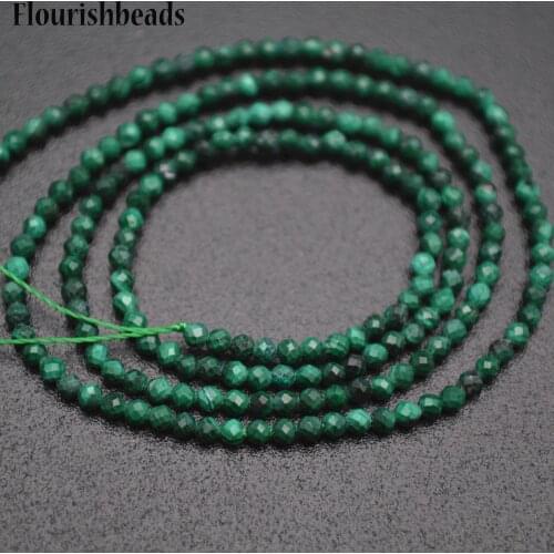Faceted Natural Malachite Diamond Cutting 2mm Stone Round Loose Beads