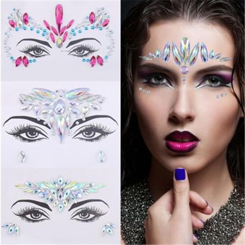 Carnival Party Tattoo Sticker Super Shiny Forehead Sticker DIY Face Decoration Face Gems Rhinestone Temporary Tattoo Sticker