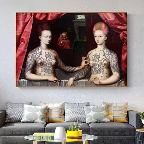 Spoof Famous Painting Gabrielle d'Estrées And One Of Her Sisters Canvas Painting Wall Art Funny Picture For Living Room Posters