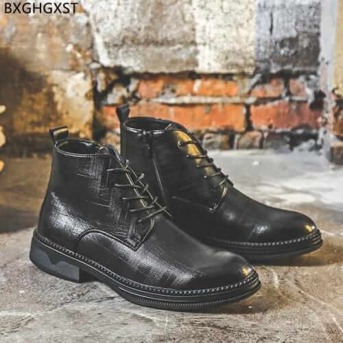 Black Ankle Boots for Men Male Luxury Designer Shoes for Man 2021 Leather Boots Men Platform Martin Boots Man Winter Shoes Men