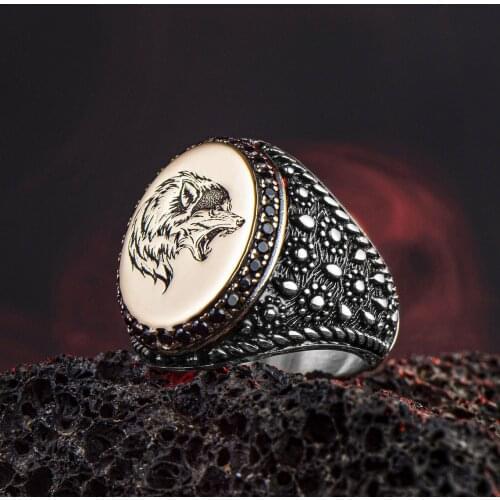 Solid 925 Sterling Silver Wolf Viking Mens Ring Exclusive Jewelry Accessory For Mens Ring Made In Turkey