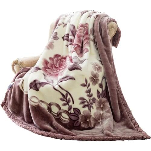 Soft Warm Raschel Mink Blanket Double Layer Thick Fluffy Chunky Fleece Throw Twin Queen Size Faux Fur Printed For Winter Blanket