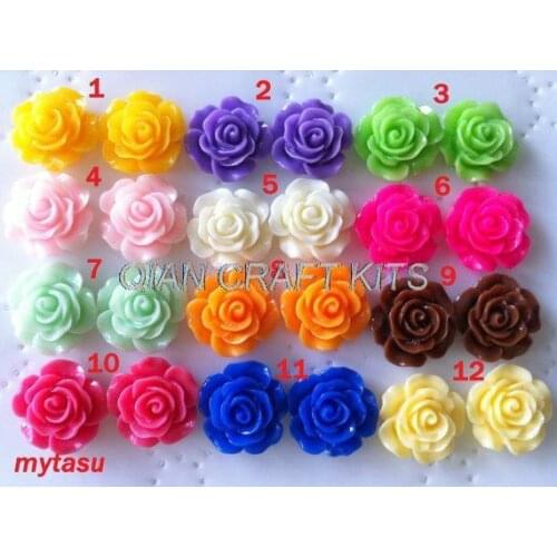 Set of 300 pcs Mixed Resin Cabochon Flowers 14-15mm Rose cabochon.flower kit,.Great for bobby pin blank , ring, Earring ,pendant