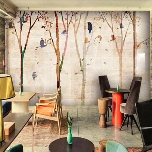Custom wallpaper 3d mural woods birds wood grain background wall papel de parede living room bedroom restaurant cafe wallpaper