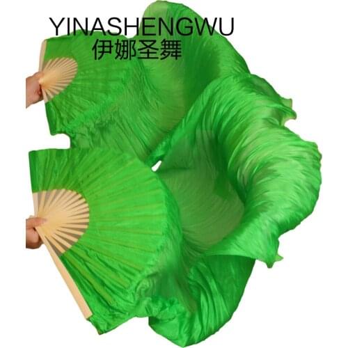 New Arrivals Stage Performance Dance Fans 100% Silk Veils Colored Women Belly Dance Fan Veils (2pcs) green Color