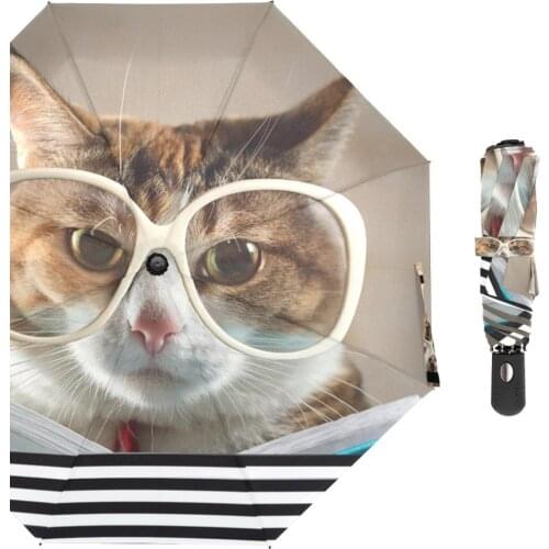 Rainy Day Educational Cat Umbrella Three Folding Umbrellas Parasol Automatic Foldable Umbrella for Women