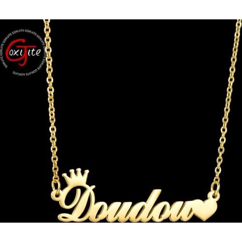 Goxijite Handmade Personalized Name Heart Necklace For Women Kid Customized Crown Heart Nameplate Choker Necklaces Lover Gift