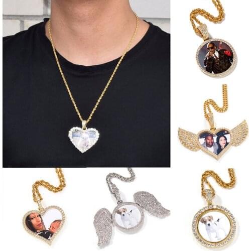 Hip Hop Custom Made Photo Square Big Round Iced Out Bling Cubic Zircon Necklace & Pendant For Men and Women Jewelry Twist chain