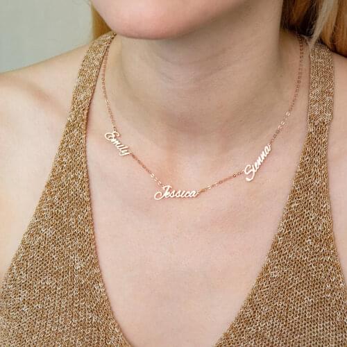 Personalized Family Necklace 2-4 Name Pendant Stainless Steel Women Necklace Customized Jewelry Gold Nameplate Birthday Gift