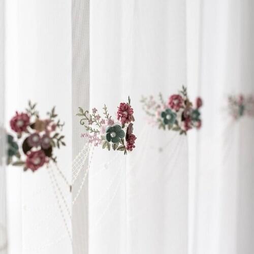 Luxury Sheer Curtains for Living Room Bedroom Pastoral Voile Curtain Embroidery Floral White Tulle European Gauze Customized