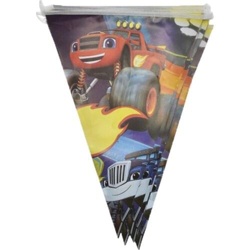 Happy Birthday Boys Favors Flags Blaze Monster Machines Theme Banner Decorations Baby Shower Party Events Pennants 1set/pack