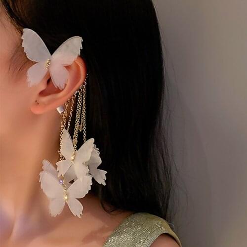1 PC Exaggerated Rhinestone Big Butterfly Ear Hook Drop Earrings for Girl Luxury Crystal Tassel Dangle Earrings Jewelry Gift