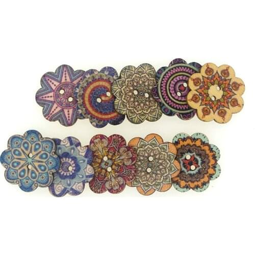 SHINE 30PCs Wooden Sewing Buttons Scrapbooking Flower shape 2 Holes 25mm Costura Botones Decorate w2051