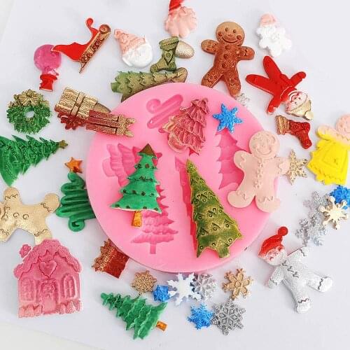 Christmas Tree Snowman DIY Silicone Mold Christmas Fondant Mold New Year Candy Chocolate Biscuit Making Tools