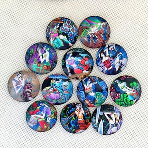 Aesthetic Girl Pattern Mosaic Arts Mixed Round Flat Back Handmade Photo Glass Cabochon Glass Cabochons