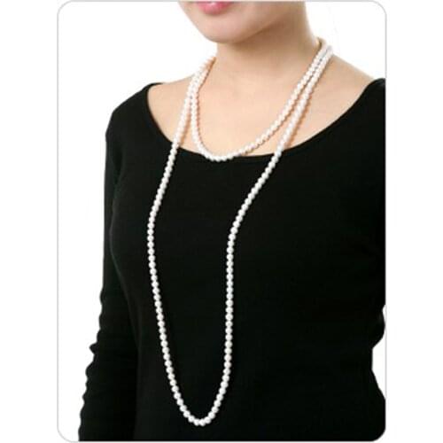 YIKALAISI 2017 New Fashion Nearround Pearl jewelry Necklace 6-7 mm 100% Natural Pearl Long Necklace For Women Best Gifts