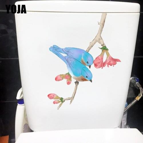 YOJA 18*23.4CM Fresh Watercolor Flower Bird Funny Toilet Decor Home Kids Room Wall Sticker Decal T1-1270