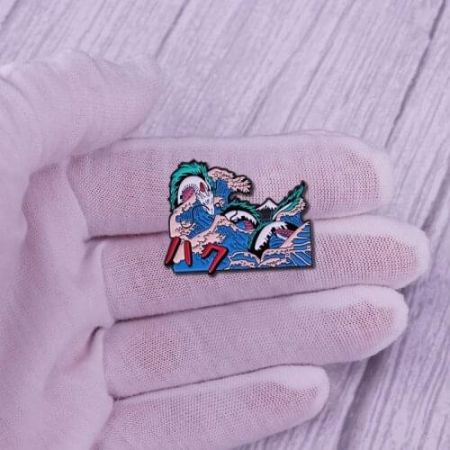 Spirited Aways Kohaku Cute White Dragon Hard Enamel Pin Badge Enamel Brooches Women Men Lapel Pin Hat Badge Metal Figure Cartoon