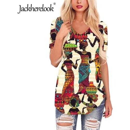 Jackherelook Vintage Loose Top Shirt Africa Black Girls Brand Design Harajuku V-neck Blouses Casual Short Sleeve Clothing Mujer